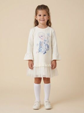 Monnalisa Girls Elsa Jetsey dress in Ivory, size 12
